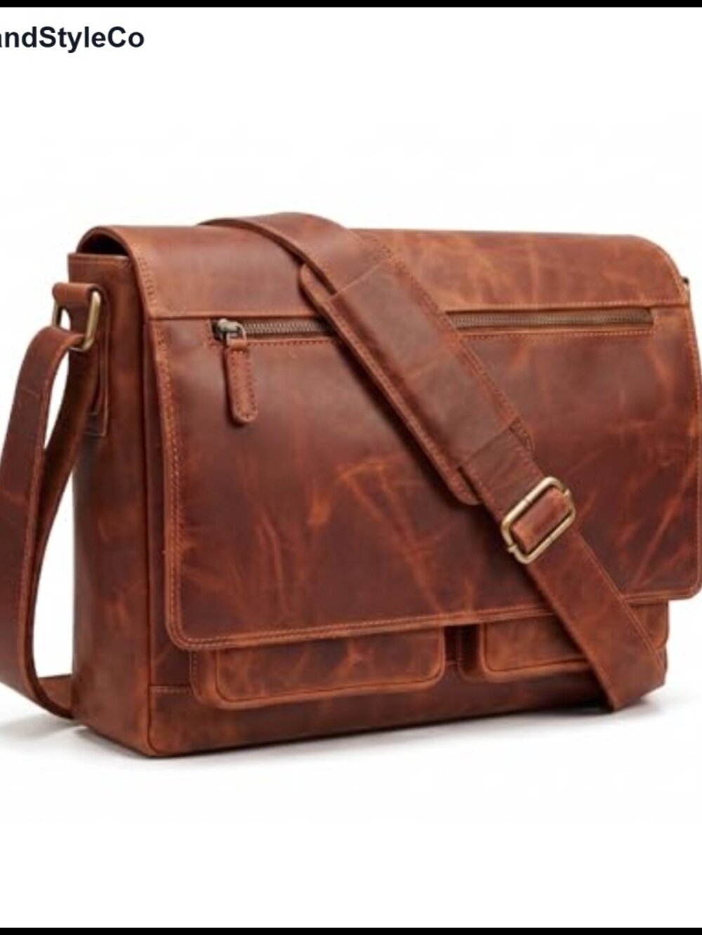 Full Grain Leather Laptop Messenger Bag 15" Padded Work Travel